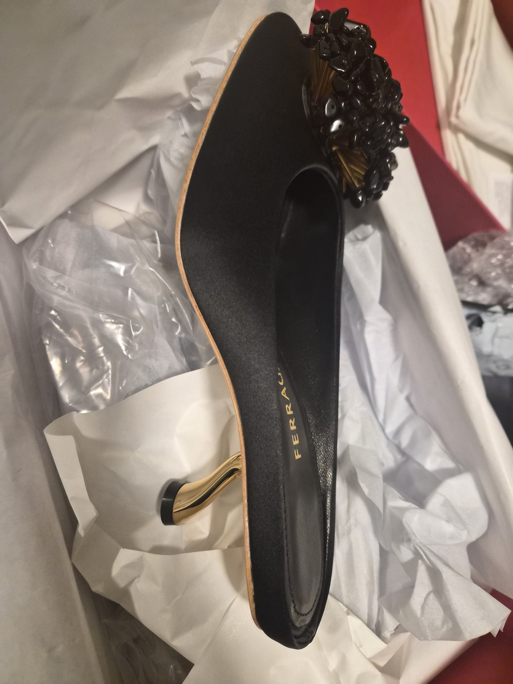 Salvatore Ferragamo Black Embellished Mid-Heel Pump